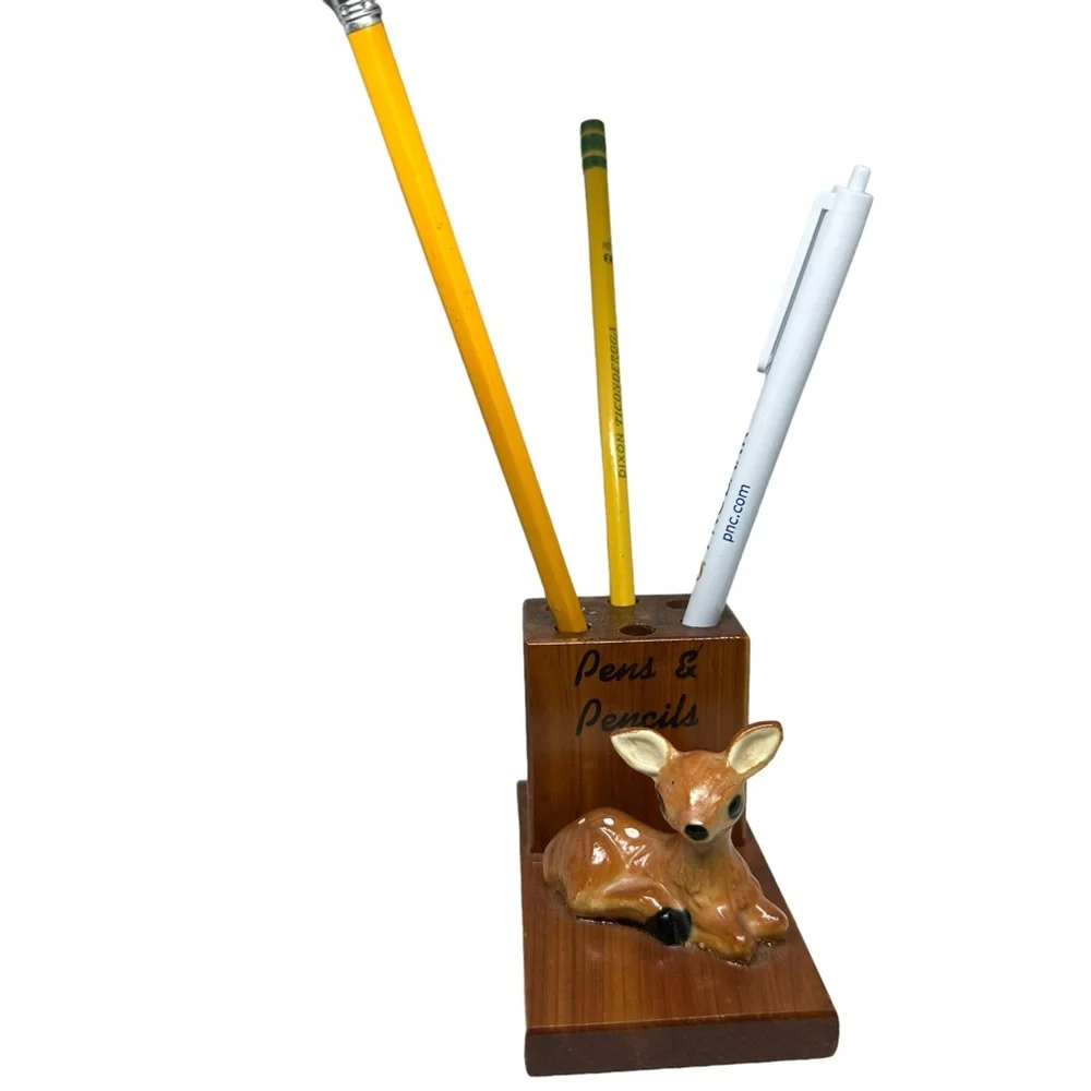 Vintage Wooden Pen & Pencil Set with Fawn